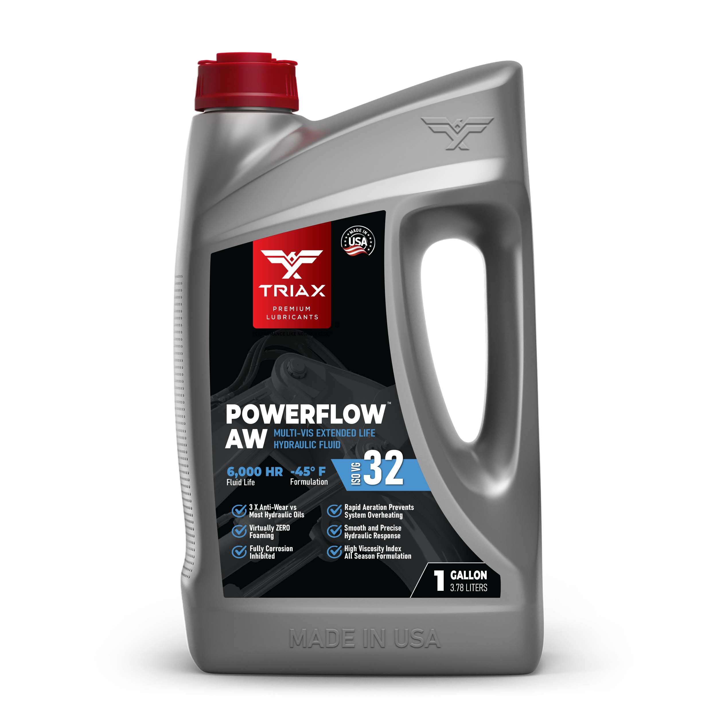 TRIAX Powerflow AW 32 Multi-Viscosity HLP Hydraulic Oil | 6,000 Hour Extended Life | Triple Anti-Wear | True All Season | Pour Point Down to -40F | Virtually Zero Foaming (1 Gallon)