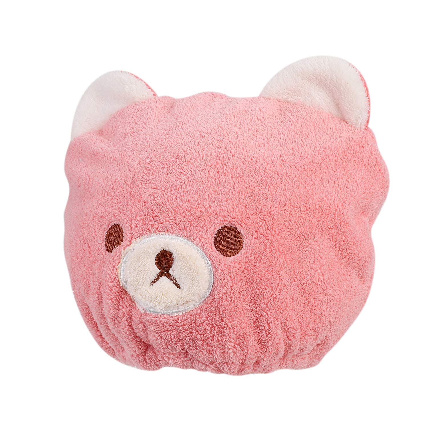 Xinchia Pink Kids Quick Dry Hair Towel Wrap Cap Cute Cartoon Bear Head Drying Wrap Hat Ultra Absorbent Turban Soft Velvet Bath Shower Sauna Head Towel Drying Cap Hat For Long Short Curly Straight Hair
