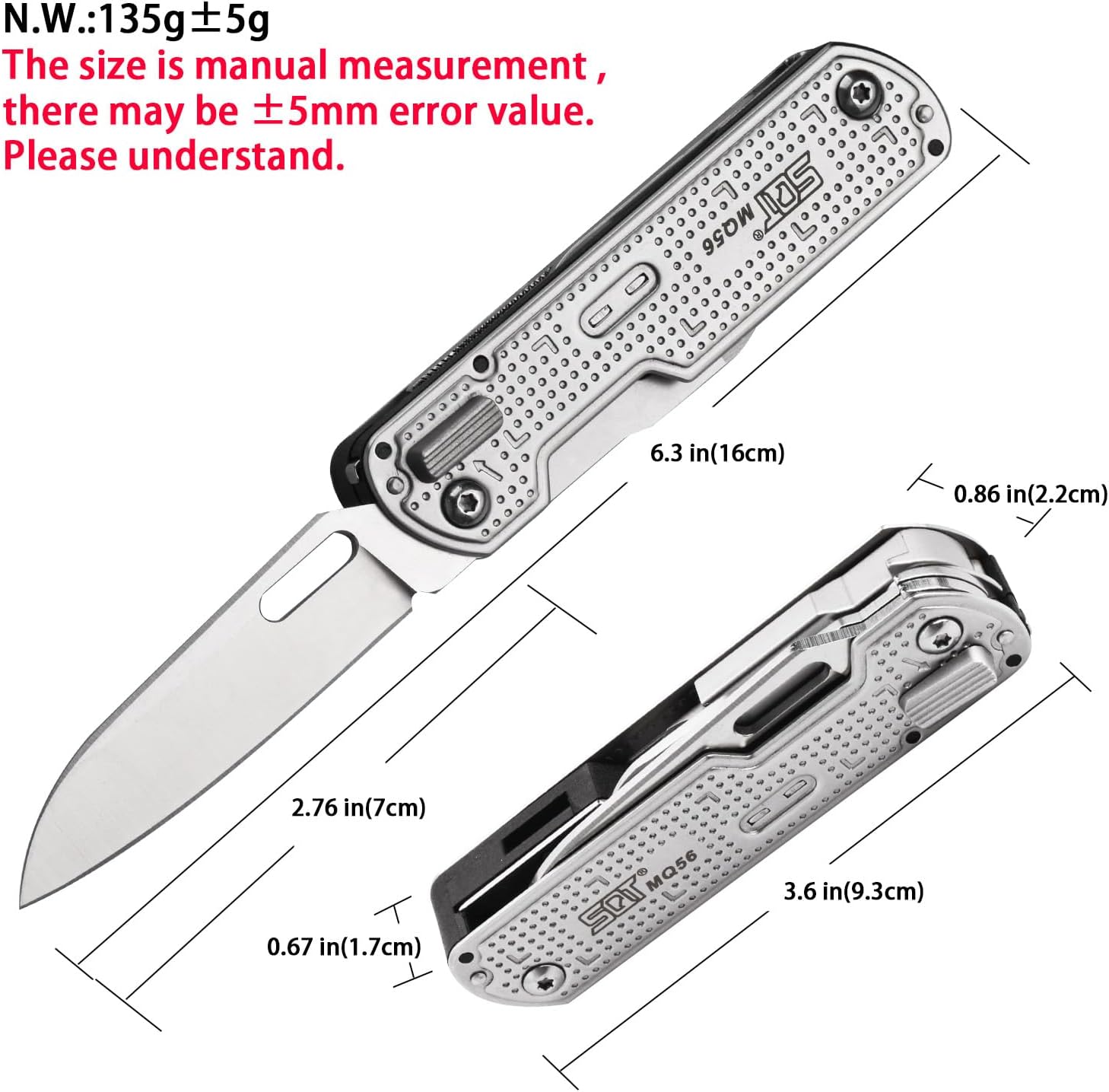 SQT2056 13-in-1 Multitool Knife with Glass Breaker, Survival Knife for Outdoor, Camping, Hiking, Emergency - Portable Scissors, Screwdrivers, Can Opener for EDC, Work & Adventure