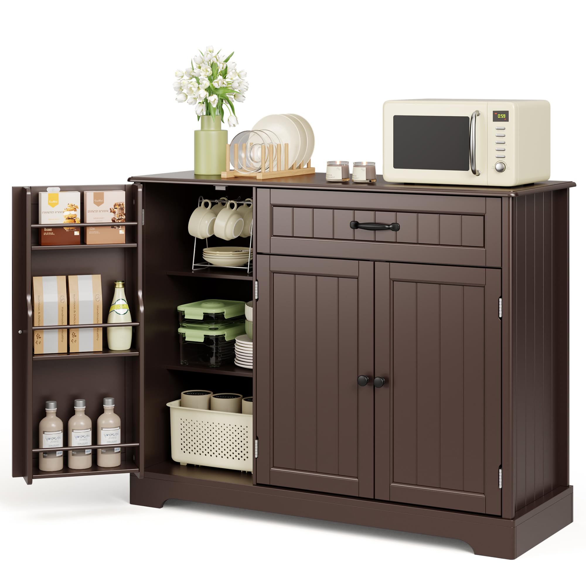 Ahomly Dark Brown Buffet Cabinet with Storage Shelf