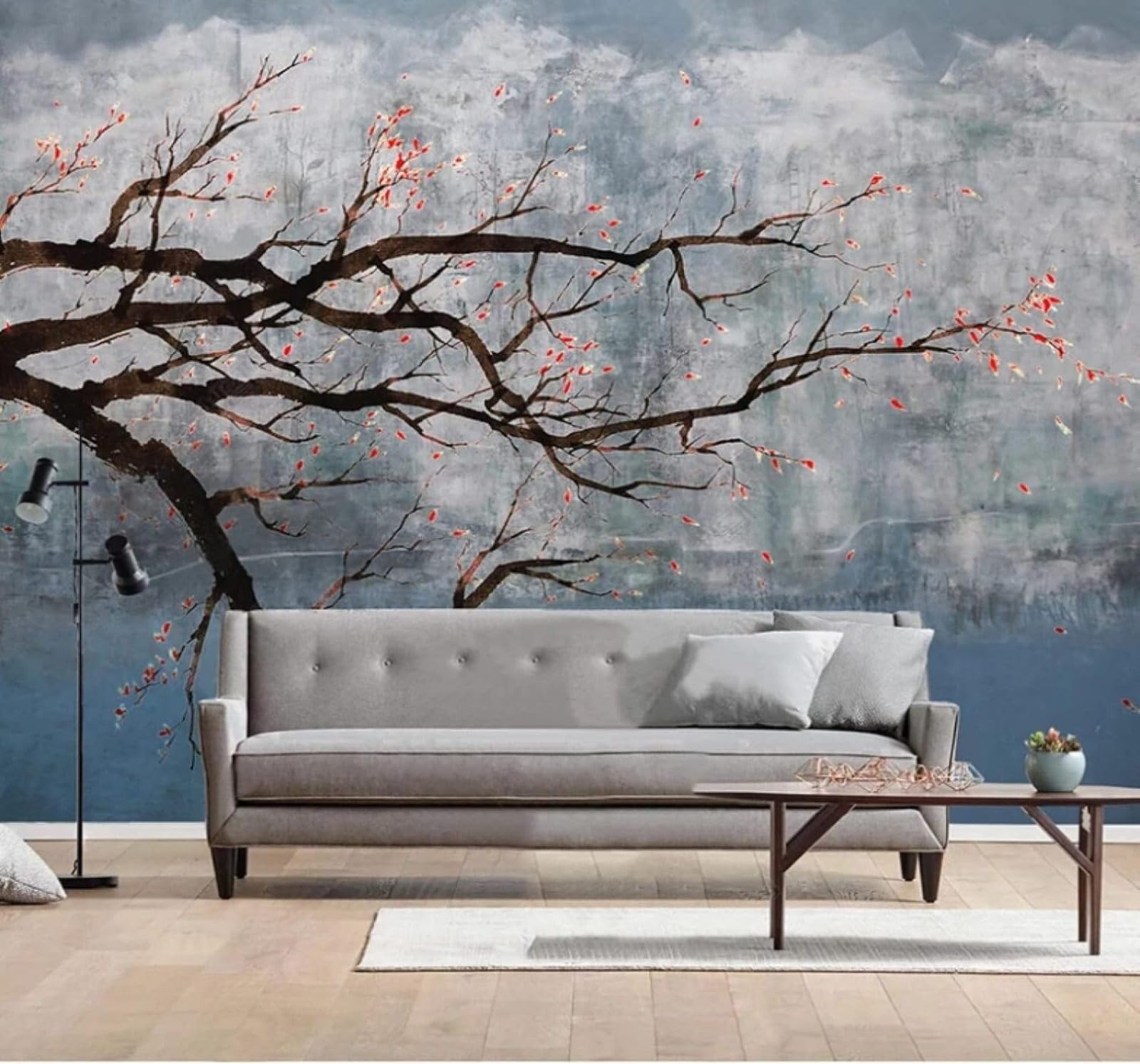 Wallpaper-3D-Xlm 200Cm×140Cm(B×H) Hand Drawn Retro Pastoral Plum Blossoms Branches 3D Wallpaper Easy Install Feature Office Living Room Sofa Bedroom Tv Background Wall Decoration-200Cm×140Cm