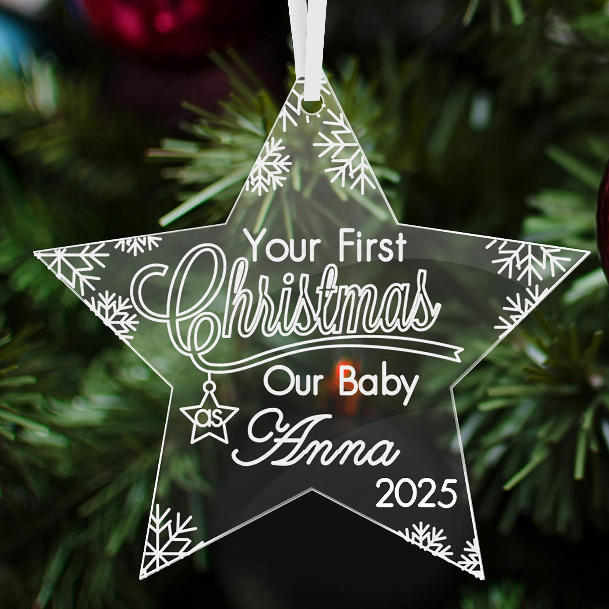 Howson London Star Personalised Christmas Bauble Baby's First Christmas Decoration 1St Xmas Ornaments Acrylic Gift For New Baby Son Daughter Granddaughter Grandson (Star)