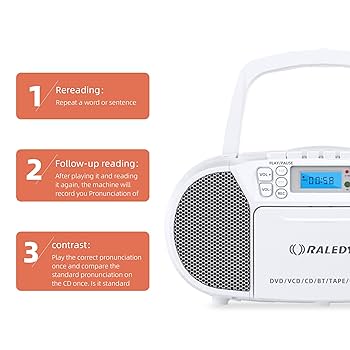 Amazon.com: 便攜式頂部載入DVD VCD CD Boombox 卡式錄音機,附FM