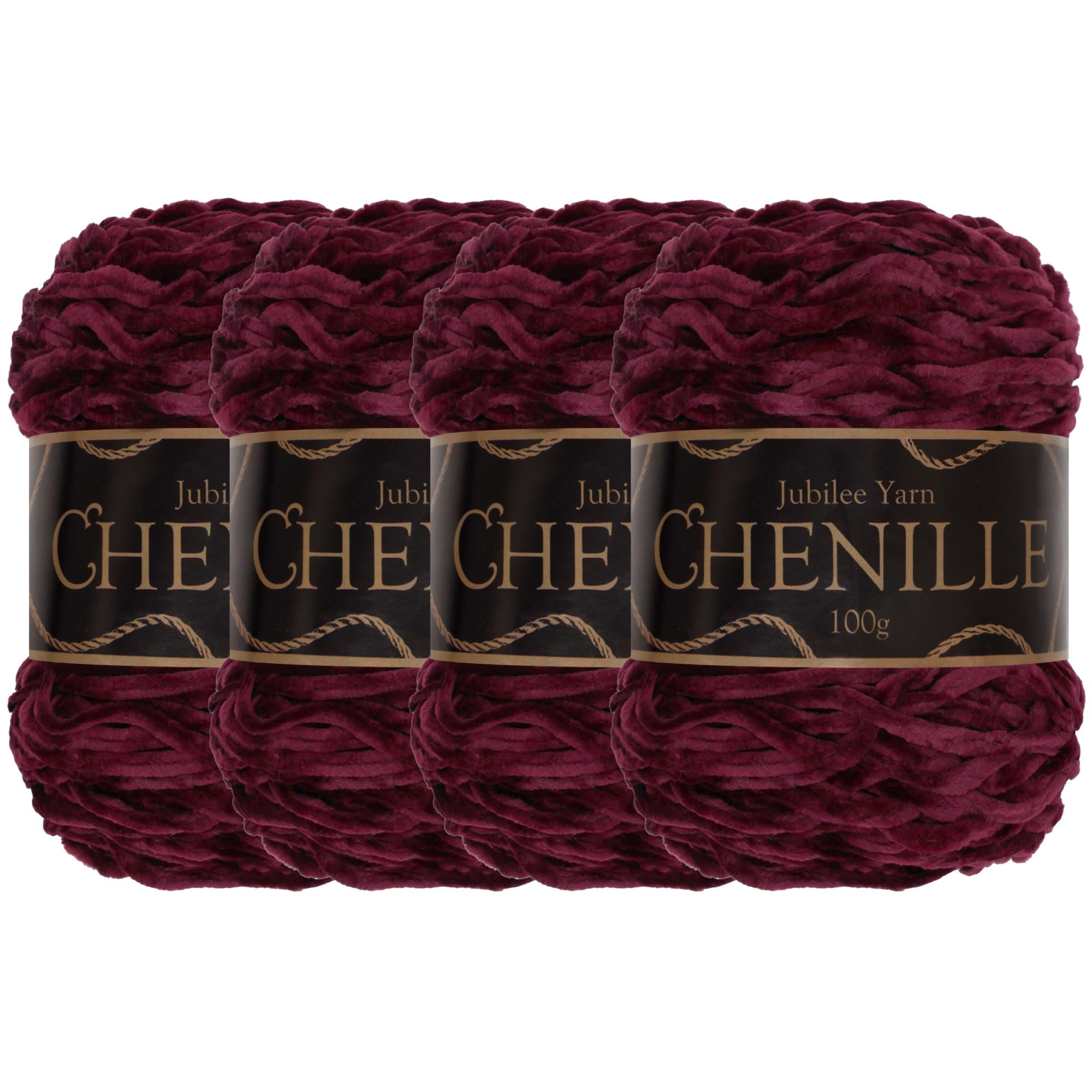 JubileeYarn Chenille Yarn - Worsted Weight - 100g/cake - Scarlet - 4 Cakes, 017 Scarlet