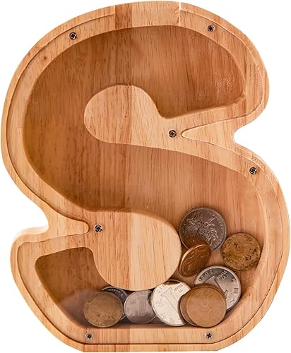 Miniatura 1 de Wumimi Alcancía de madera con letras personalizadas, alcancía del alfabeto para niños, tanque de almacenamiento de letras del alfabeto, banco de