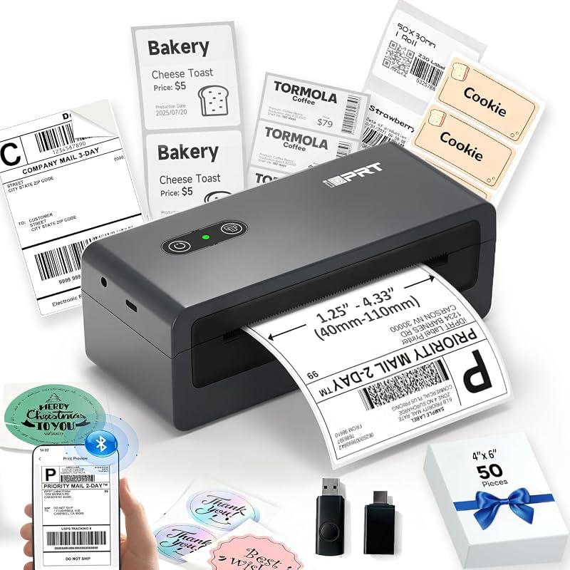 iDPRT Bluetooth Thermal Shipping Label Printer, Wireless 4x6 Shipping Label Printer, Compatible with Android, iPhone, Windows & Mac, Widely Used for, Amazon, Shopify, Etsy, USPS, SP460BT