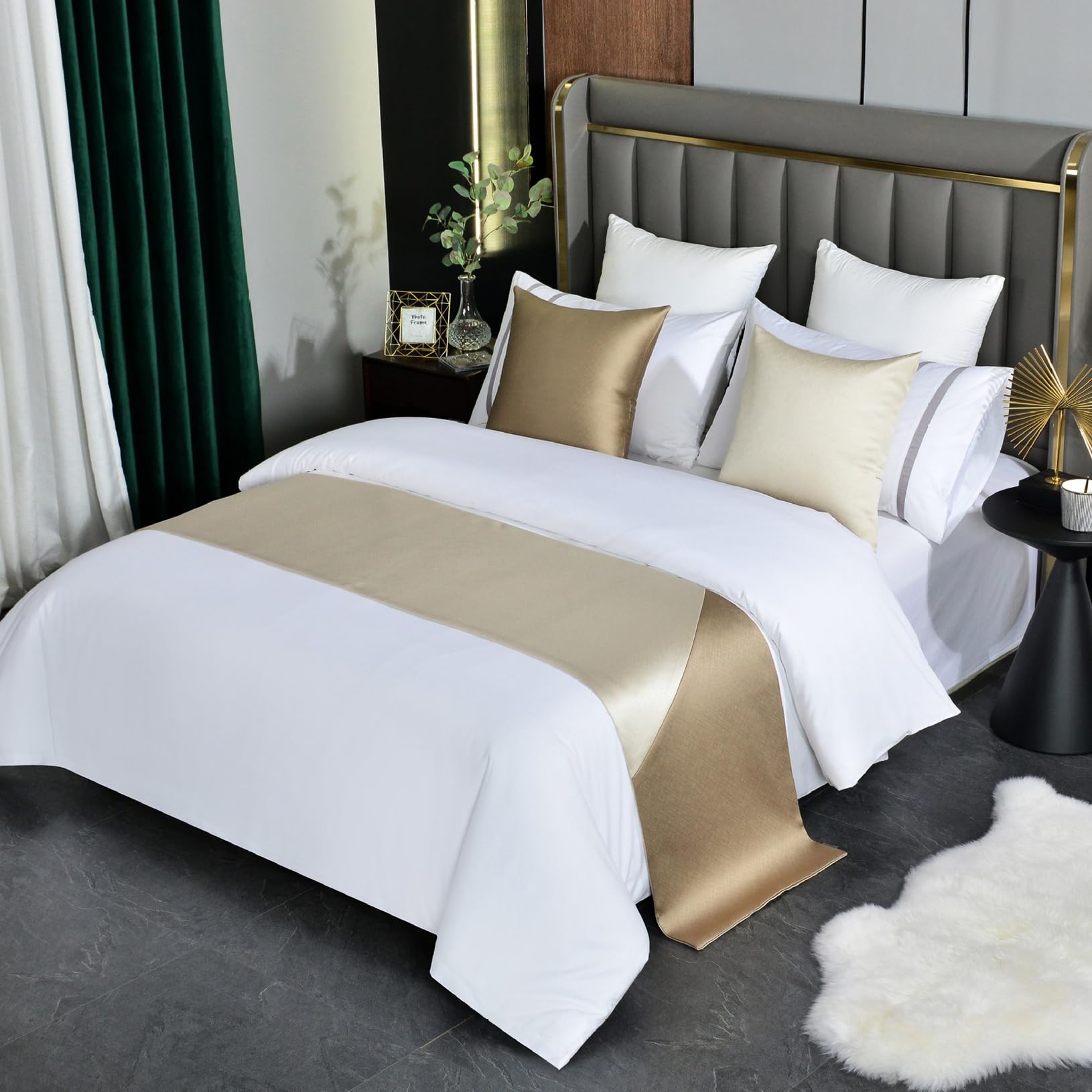 Hlasmspe Gold Colorblock Bed Runners, Satin Bedding Scarf Decor, Fashion Bedspreads Throw Cover For Bedroom Hotel Home, 50 * 210Cm For 1.5M Bed
