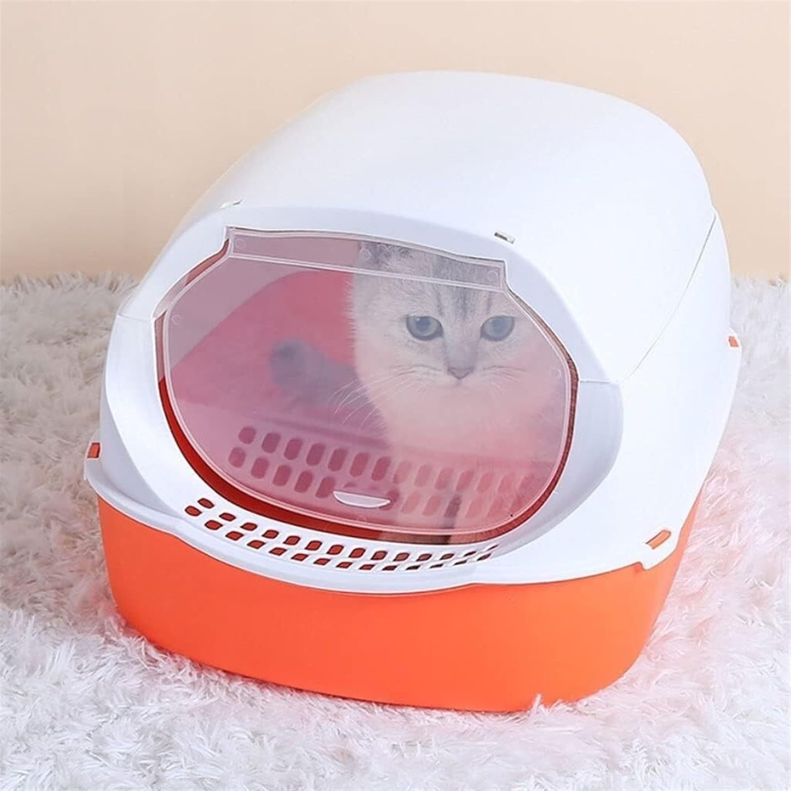 Duradera Arenero Gato Caja De Arena para Gatos Plástico Completamente Cerrada con Pala para para, Orinal para Gatitos Sin Olor, Fácil Limpiar para Todos Los Servicio Pesado(Oranje)
