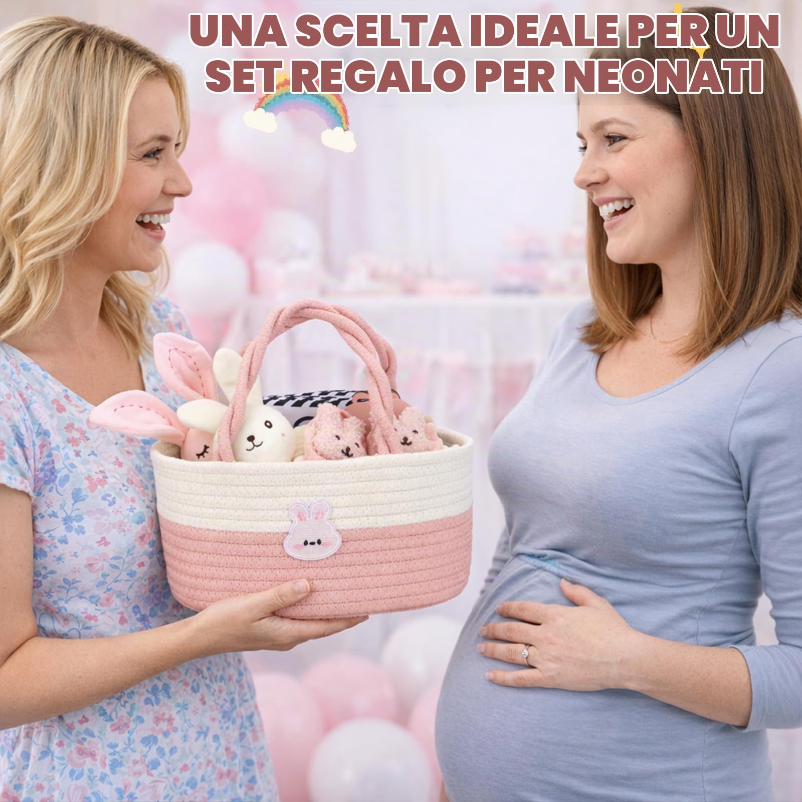 Regalo neonato, set regalo per ragazze, libro sensoriale, coperta, calzini fasciatoio, sonaglio, bavaglini, biglietti miliari, regalo per la nascita, baby shower (tema rosa coniglio)