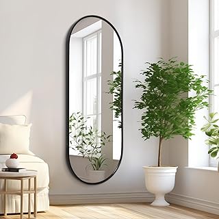 Comprar Espejo ovalado negro de longitud completa para pared, marco de aluminio de metal, 120 x 40 cm, espejo rectangular en forma de píldora para tocador, sala de estar