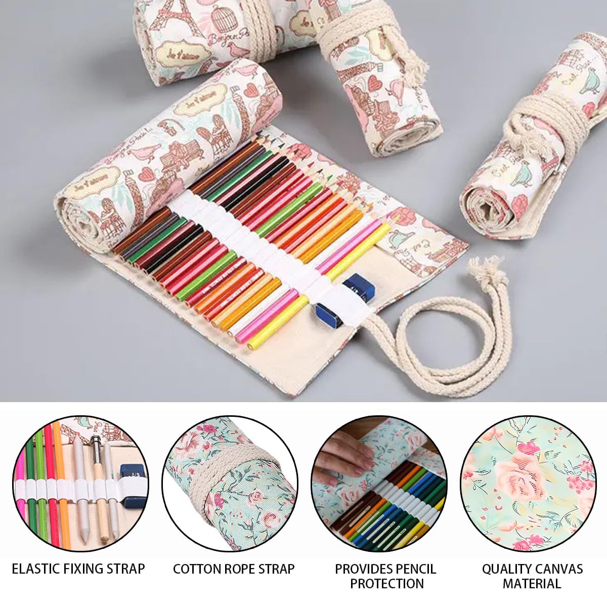 2 Stück Leinwand Stifterollen - 48 Löcher Für Buntstifte & Stifte