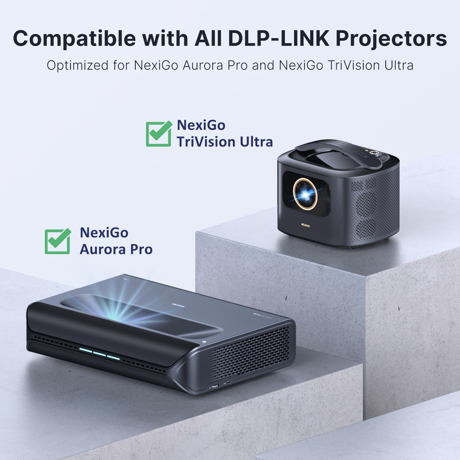 NexiGo DLP Link okulary 3D, możliwość ponownego ładowania, aktywne okulary z migawką 3D, kompatybilne z projektorami 3D Aurora, Aurora Pro, TriVision Ultra, Nova Mini i innymi projektorami DLP-Link
