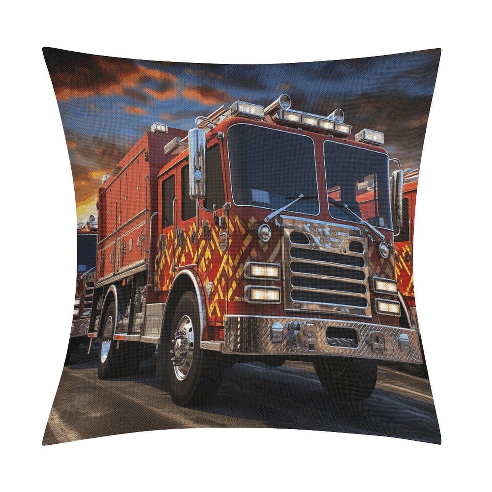 Fodpand Style Fire Truck Pillow Covers 18X18 Inch, Pillow Cases Boho Farmhouse, Throw Pillow Covers For Couch Sofa Bed Spring Home Decor