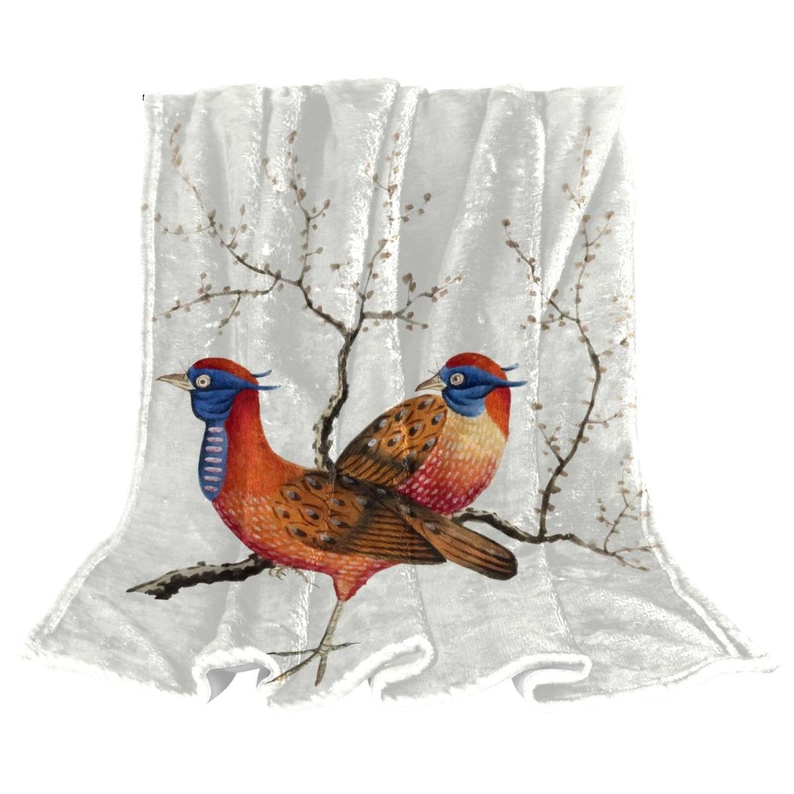 Couverture polaire oiseaux chinois chaude et légère, jeté de canapé microfibre
