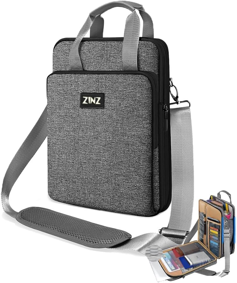 ZINZ Laptop Shoulder Bag 12.3-13 inch Case Sleeve, Expandable Handbag with Valuables Compartment Compatible with MacBook Air/Pro/Neo 13", iPad 12.9"/13"/11", Shockproof,Gray-Orange edge