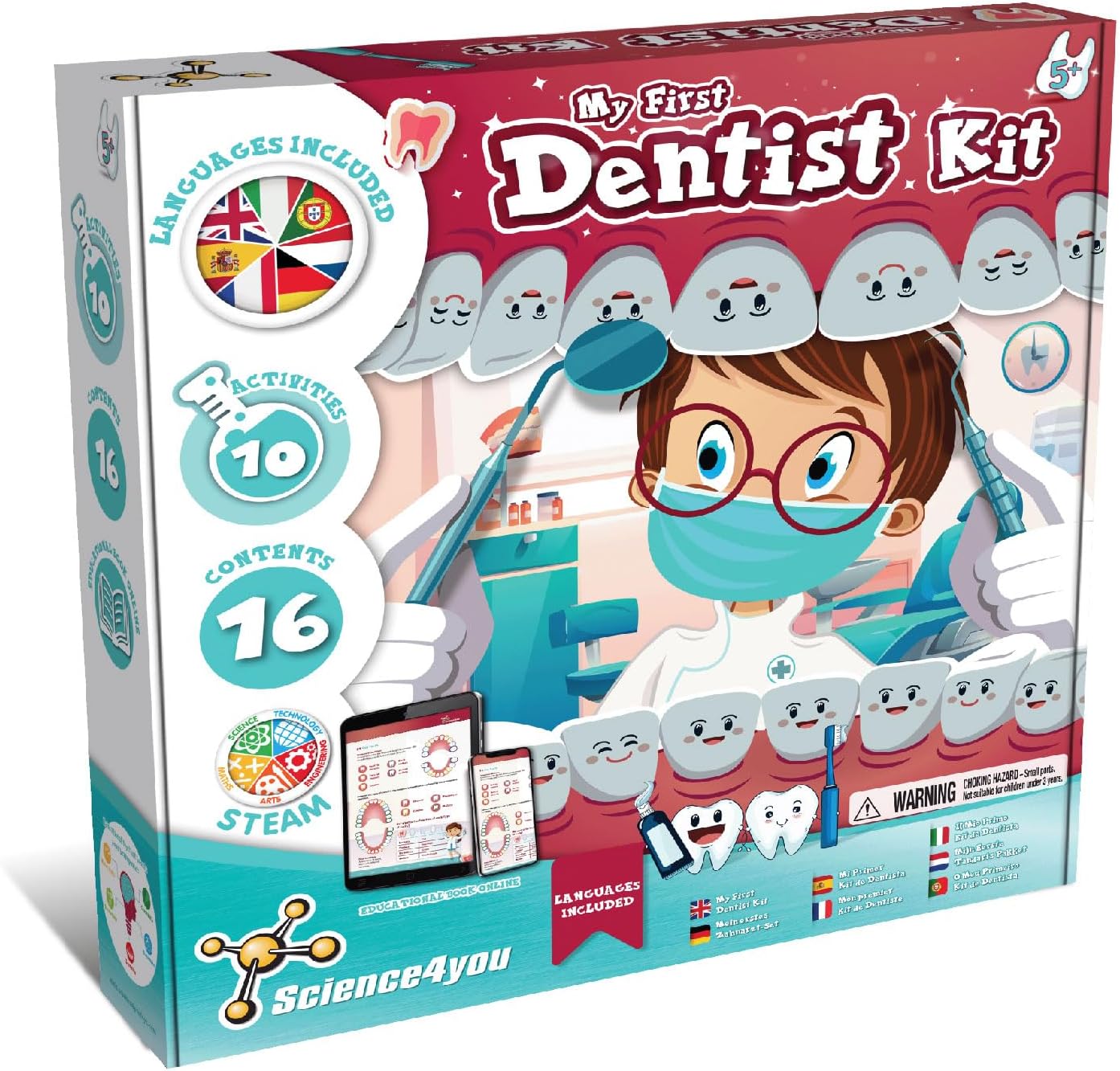 Science4you Dentist Kit for Kid Age 5+ Years - Dentist Toys for Kid + Doctor Kit with 10 Activities, Doctor Set with Experiment Game for Children, STEM Toys and Gifts for Boys & Girls Age 4 5 6+ Years