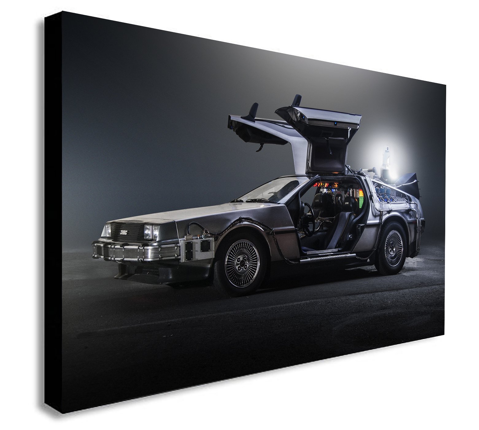 FAB Back To The Future DeLorean - Canvas Wall Art Framed Print - Various Sizes (A1 32x24 inches)