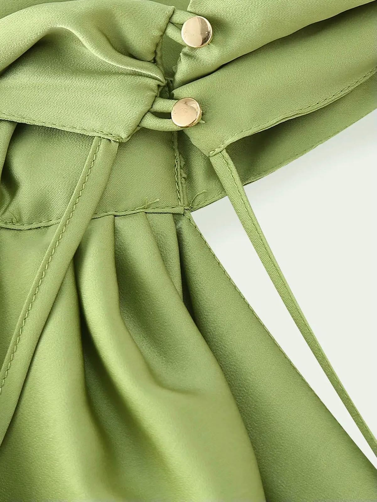 Vestito Donna Elegante Abiti Lunghi da di High Street Sexy Eleganti con Scollo all'Americana Moda Femminile Maxi Festa in Raso Verde Senza Schienale-Verde-m