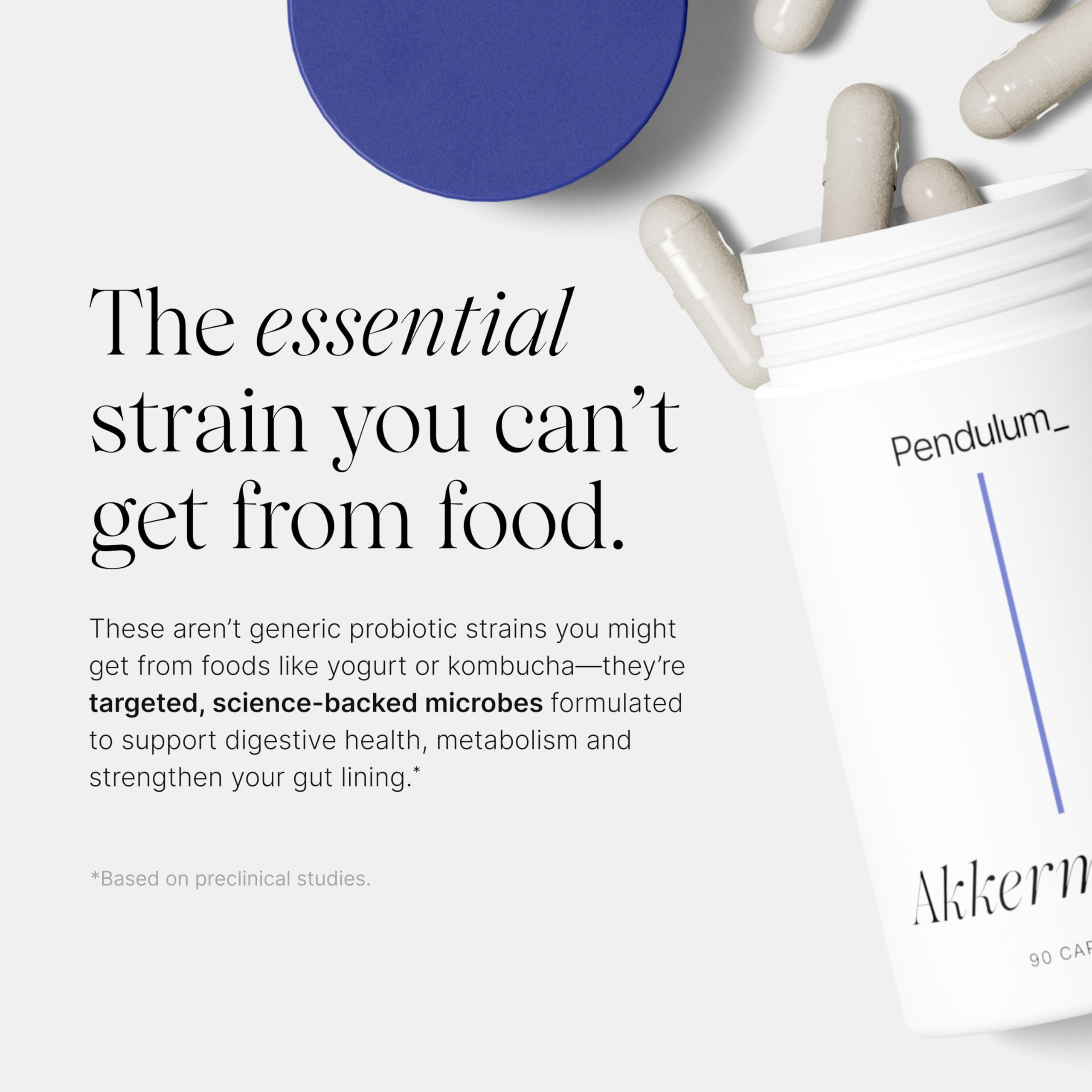 Pendulum Akkermansia Probiotic with Prebiotic Fiber - Delayed Release Capsules, Third-Party Tested, Authentic 100M AFU Live Strain for Gut Health & GLP-1 Support for Men & Women (90 Capsules, 1-Pack)