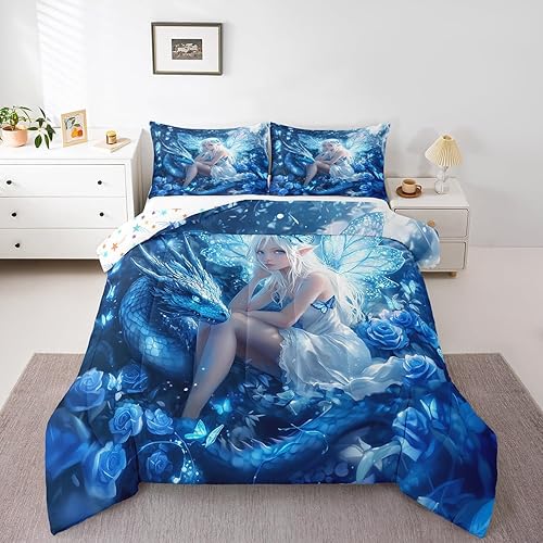 Miniatura 17 de Juego de edredón de dragón occidental, tamaño individual, juego de ropa de cama de relámpago, tsunami, desastre, olas del océano, decoración de Azul