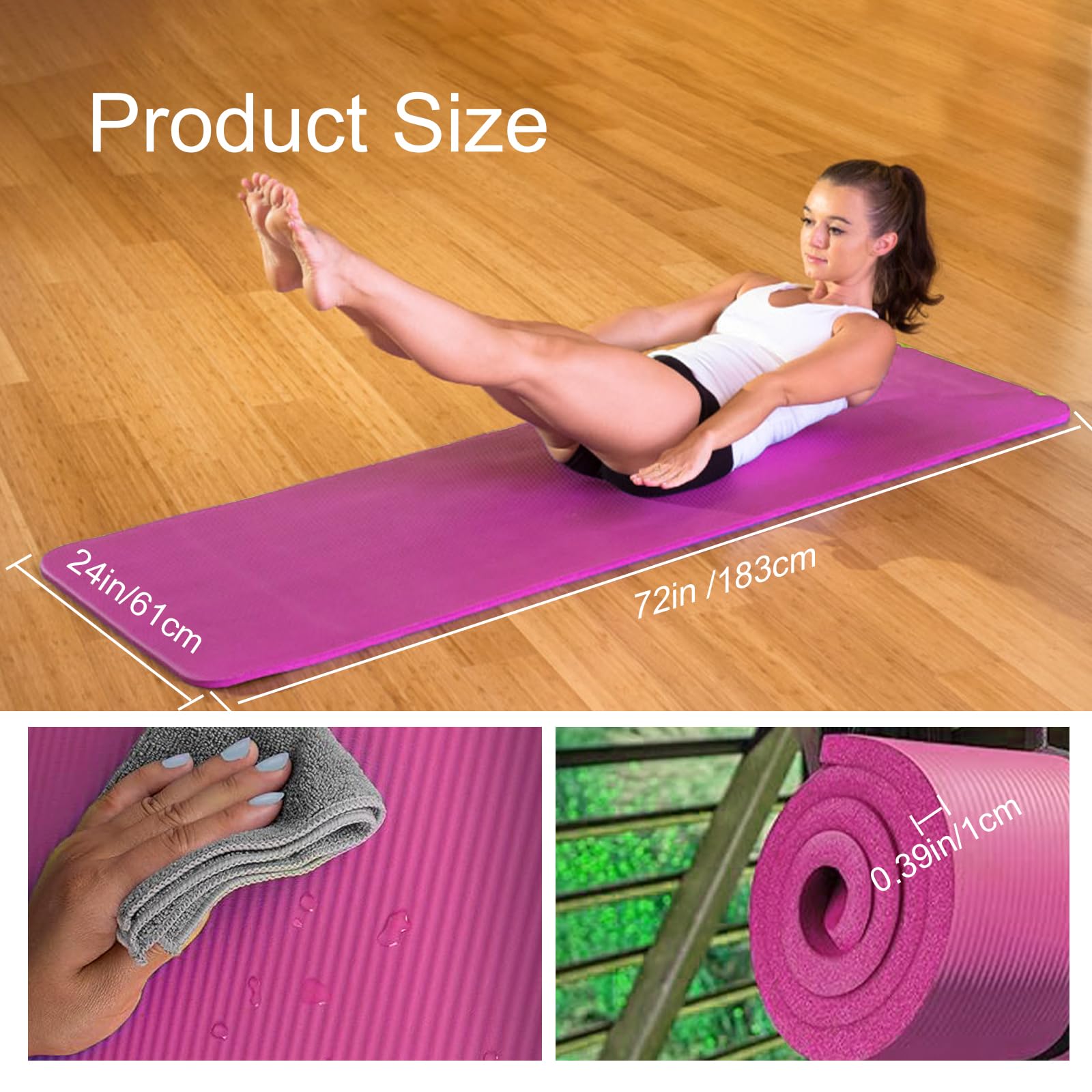Yogamatte, Pilatesmatte, rutschfest, Yogamatte, Sportmatte, Yogamatte, für Pilates, Yoga, Fitness, 183 x 61 cm