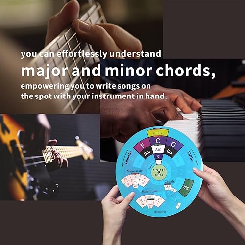 Miniatura 5 de Herramienta de escritura de canciones Circle of Fifths Wheel - Guía de referencia para principiantes a aprender acordes mayores, menores y teoría
