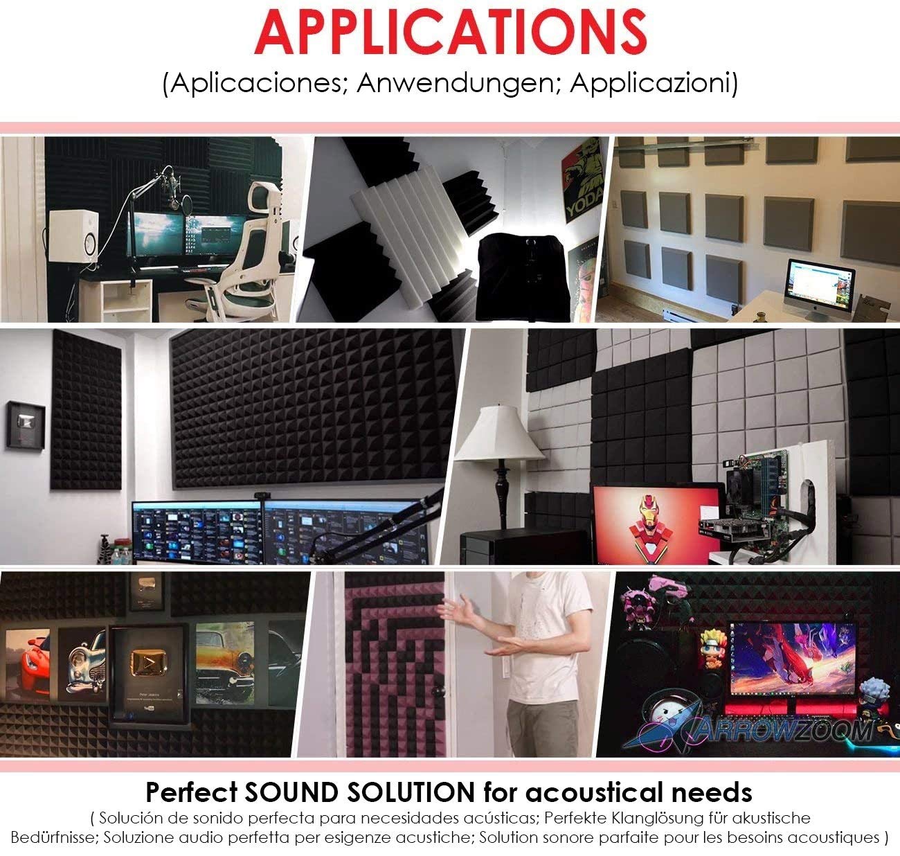 Arrowzoom 12 Acoustic Panels Wedge Sound Absorbing Acoustic Treatment