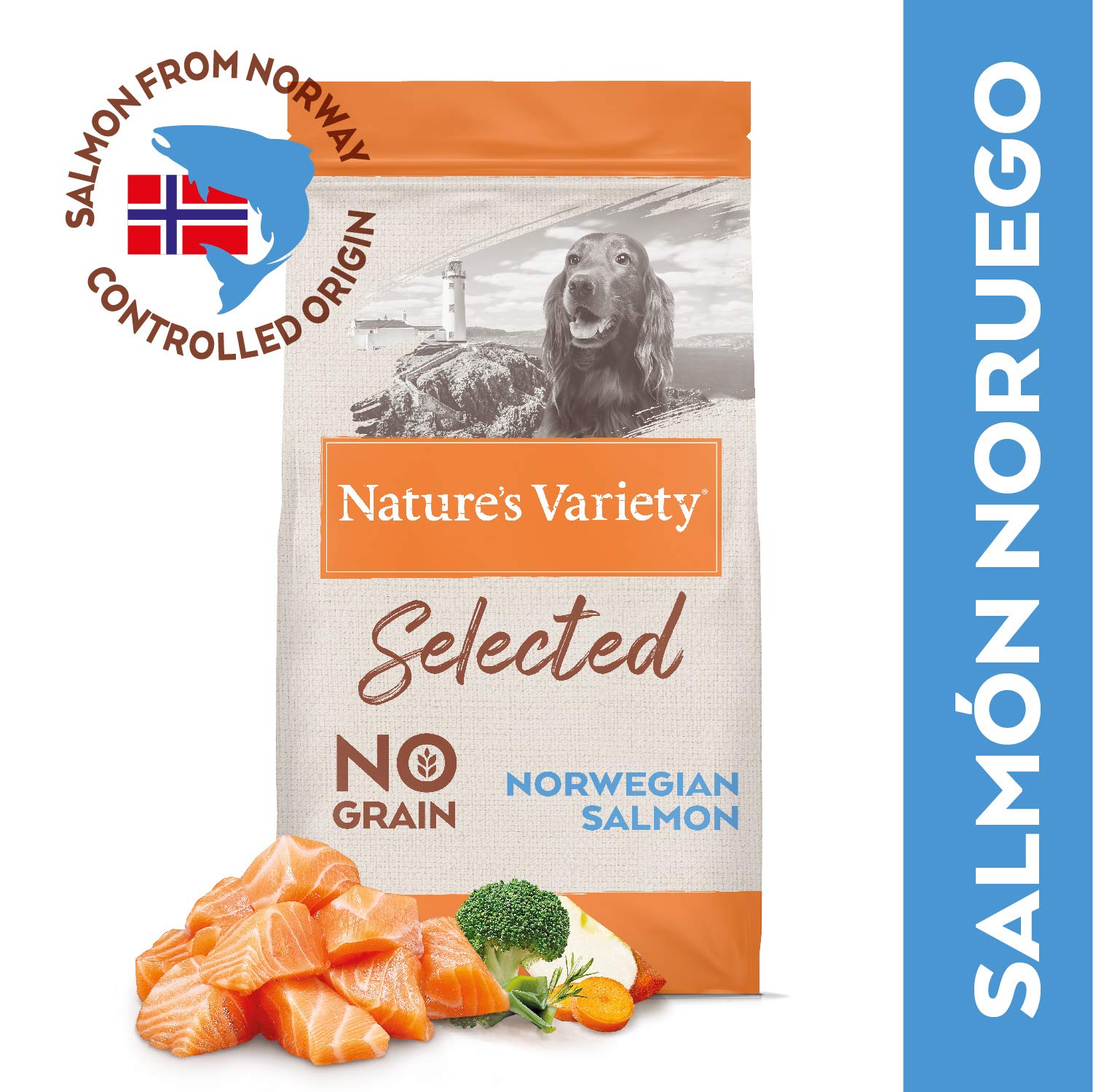 Nature's Variety Selected, Pienso para Perros Adultos Medianos y grandes, Sin cereales, con Salmón noruego sin espinas, 12kg