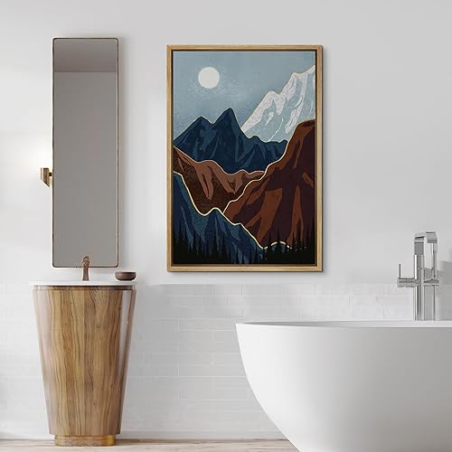 Miniatura 9 de SIGNFORD Lienzo enmarcado para pared, diseño de bosque de pinos con salida del sol, cordillera, paisaje, naturaleza, ilustraciones silvestres,