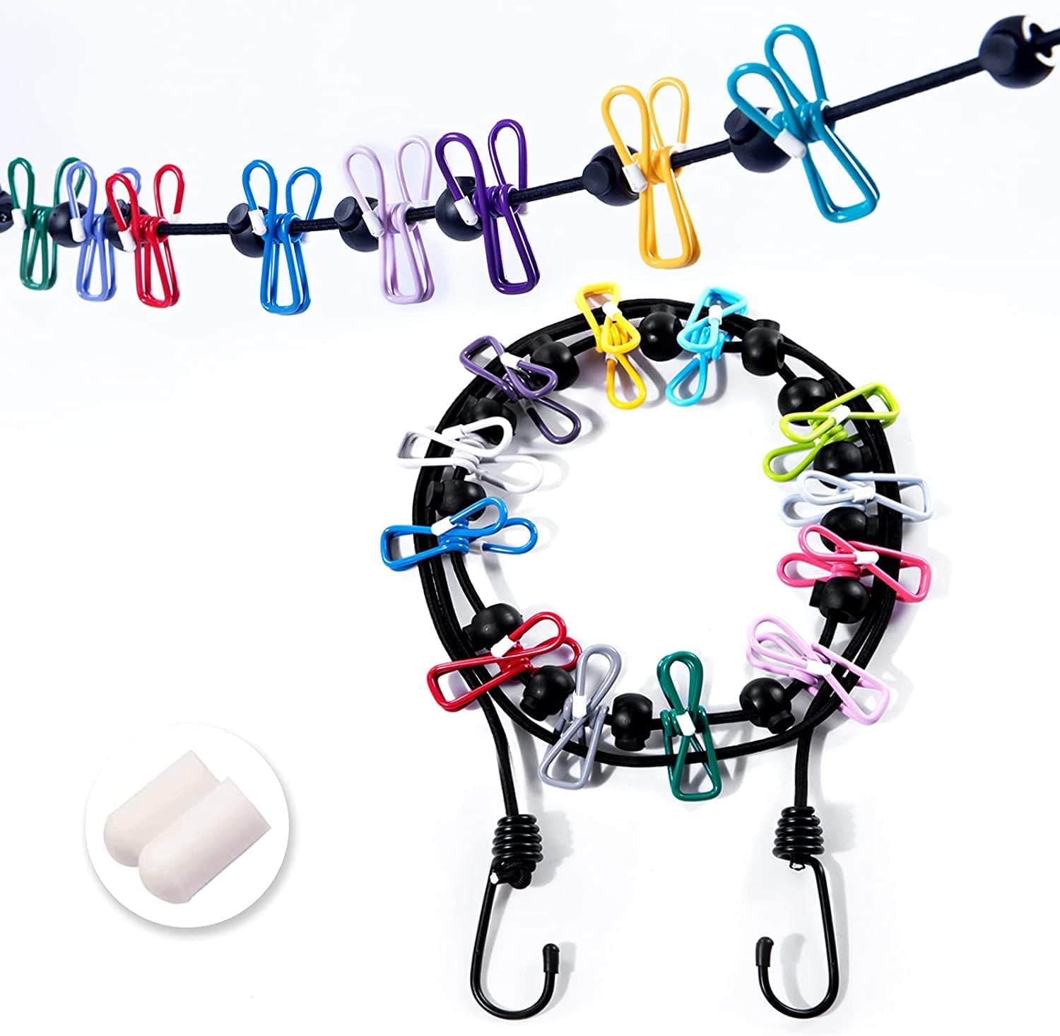 Retractable Portable Washing Line, Elastic Clothesline Travel Camping Washing Line Rope with 12 Colorful Clothespins for Indoor Laundry Drying Line, Outdoor Camping Accessories Multicolor