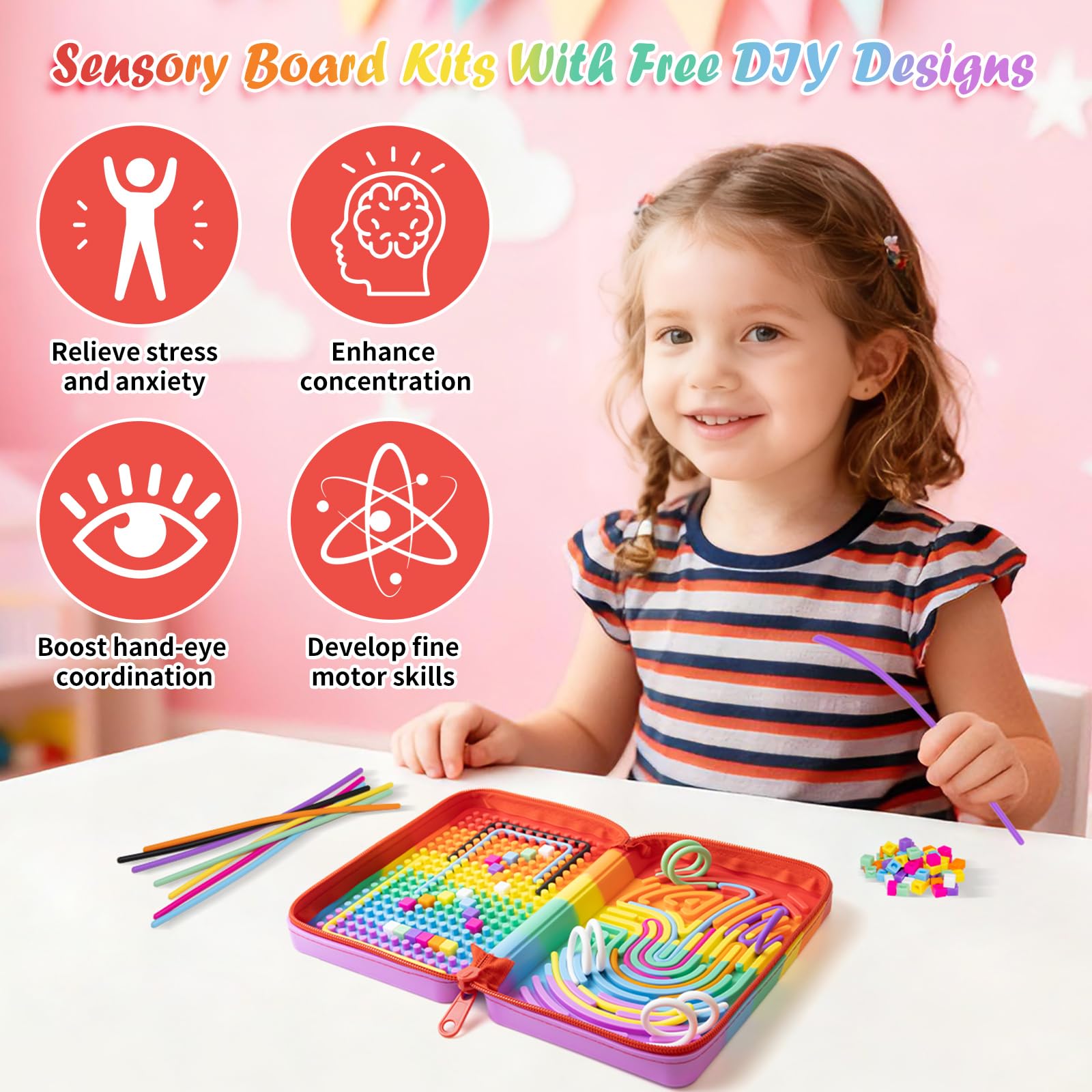 Tablero Sensorial De Silicona Con Cremallera Y 36 Cuerdas, Juguete Táctil Silencioso Para Autismo, TDAH Y Alivio Del Estrés, Incluye 100 Botones
