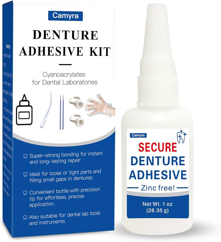 Dental Lab Instant Bonding Dental Glue (1 oz), Repair Cracks, Secure Loose & Broken Teeth, Super-Strong Denture Adhesive, Lasting for Days to Weeks, Clear Color, Non-Irritating Odor