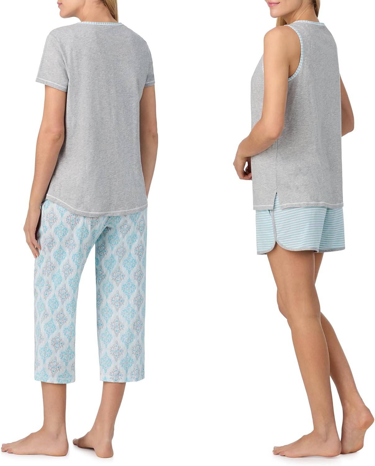 Carole Hochman Women's 4-Piece 100% Cotton Pajama Set – V-Neck T-Shirt, Tank, Capri Pants & Shorts with Drawstring & Pockets - Image 2