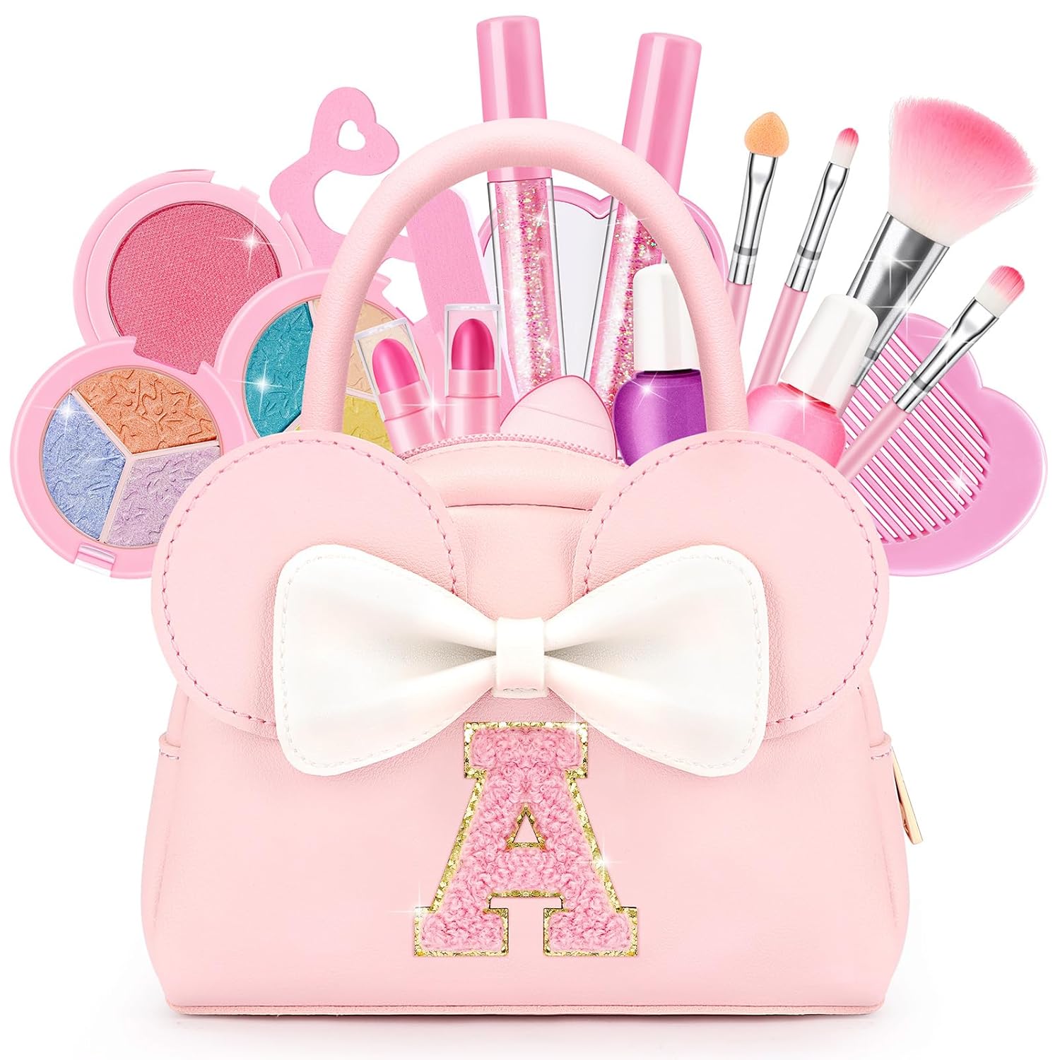 Kids Real Makeup Kit for Girls – 18Pcs Non-Toxic Washable Make Up Toys with Initial Toddler Purse – Personalized Birthday Gifts for Age 3 4 5 6 7 8 9 10 Years Old Girls Vanity Set – A Kids Real Makeup Kit for Girls – 18Pcs Non-Toxic Washable Make Up Toys with Initial Toddler Purse – Personalized Birthday Gifts for Age 3 4 5 6 7 8 9 10 Years Old Girls Vanity Set – A