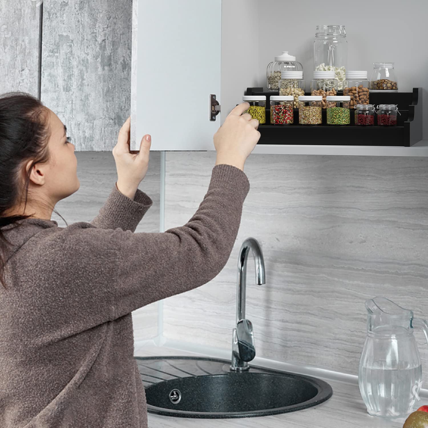 Organizer Per Spezie In Bambù 2 Pezzi - Ripiani Espandibili 22-39 Cm Per Armadio E Cucina - Naturale - 2