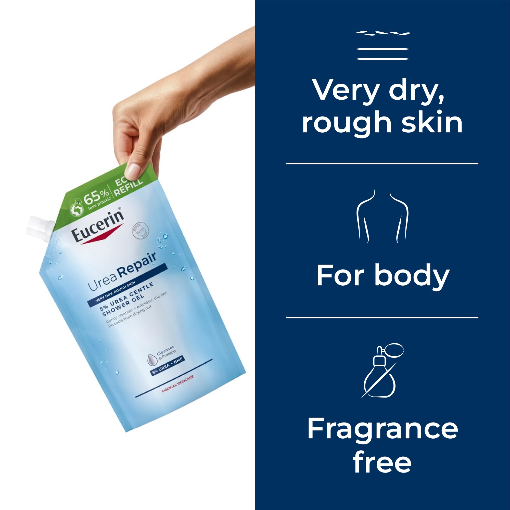 Eucerin UreaRepair 5% Urea Gentle Shower Gel Refill 400ml, Moisturising Body Wash for Very Dry Rough Skin - Image 2