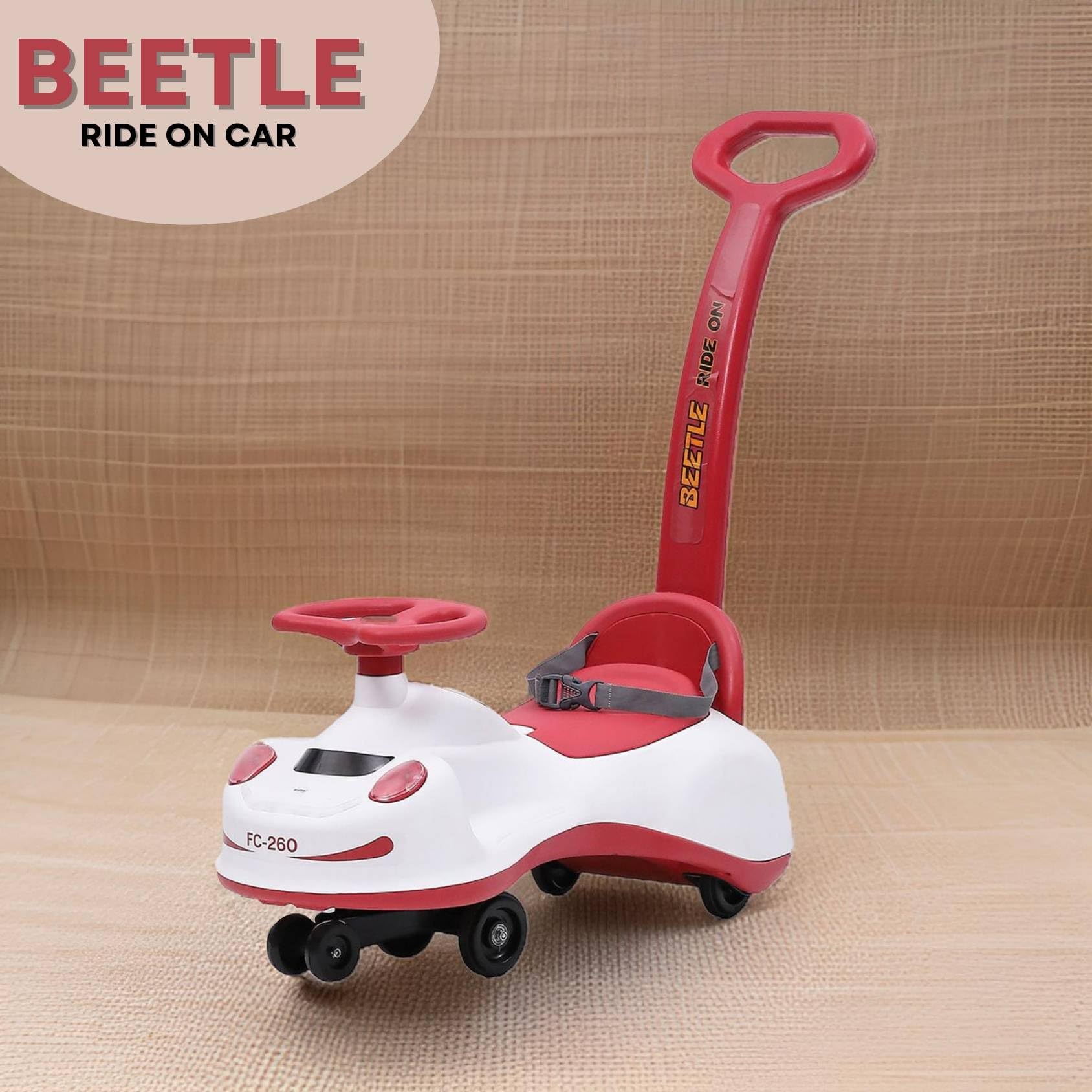 eHomeKart Fun Ride Beetle Swing Car Rider with Parental Handle -Beetle Twist and Swing Magic Car Ride On for Kids with Steering Music and Lights Age 3+ (Red) 4