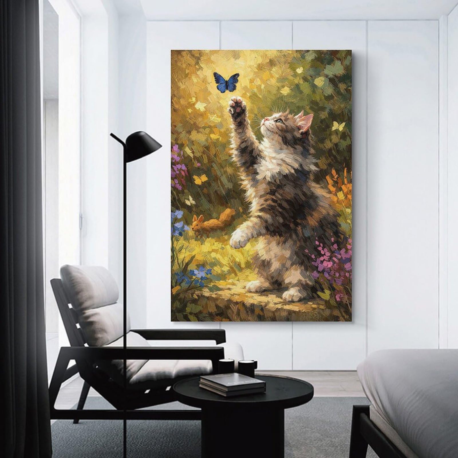 Junmoney Kitten Playing with Butterfly Room Decor Wall Art, 12x18inch(30x45cm), for Office, Study Or Home Workspace, A Smart Decor Choice for Study Walls