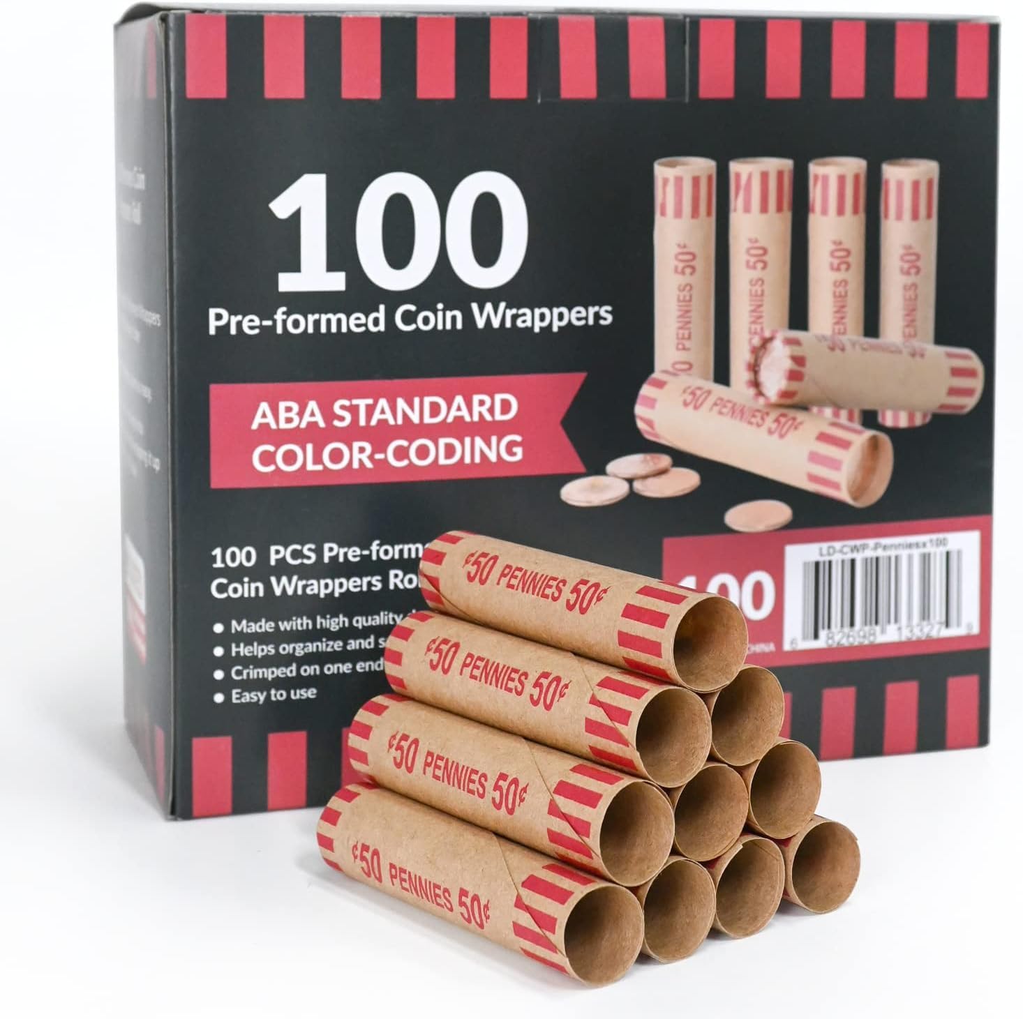 L LIKED 1.200 Stück Pennie vorgeformte Münzrollen-Wrapper-Pennies