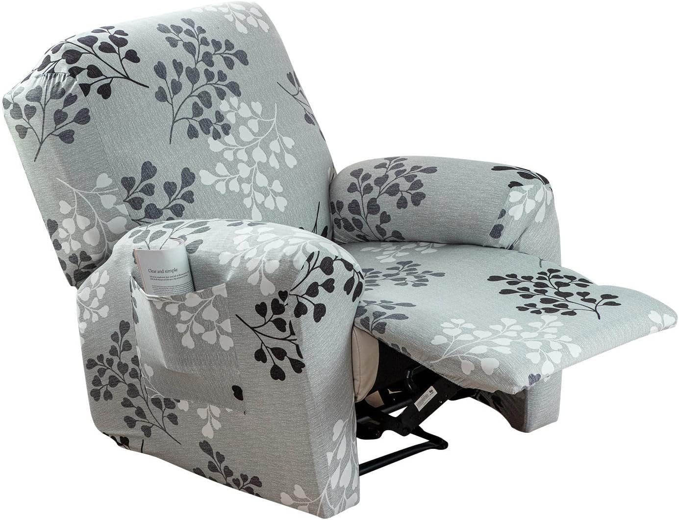 Super Stretch Recliner Chair Cover,4 Pieces Printed Recliner Slipcover with Side Pocket Spandex Non Slip Sofa Cover Furniture Protector with Elastic Bottom for Kids Pets-AC