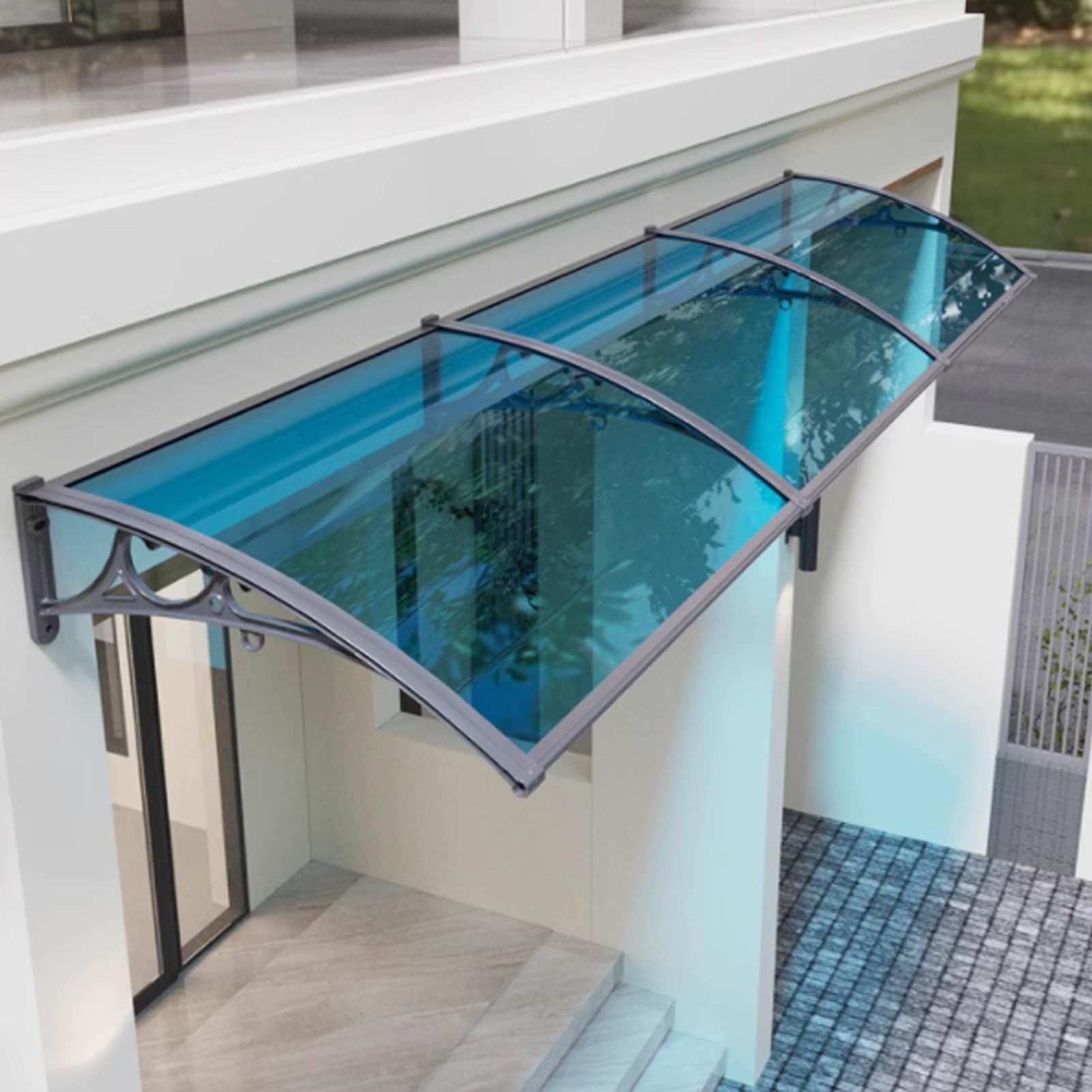 Auvent de porte anti-UV et pluie : abri en polycarbonate silencieux pour votre porche
