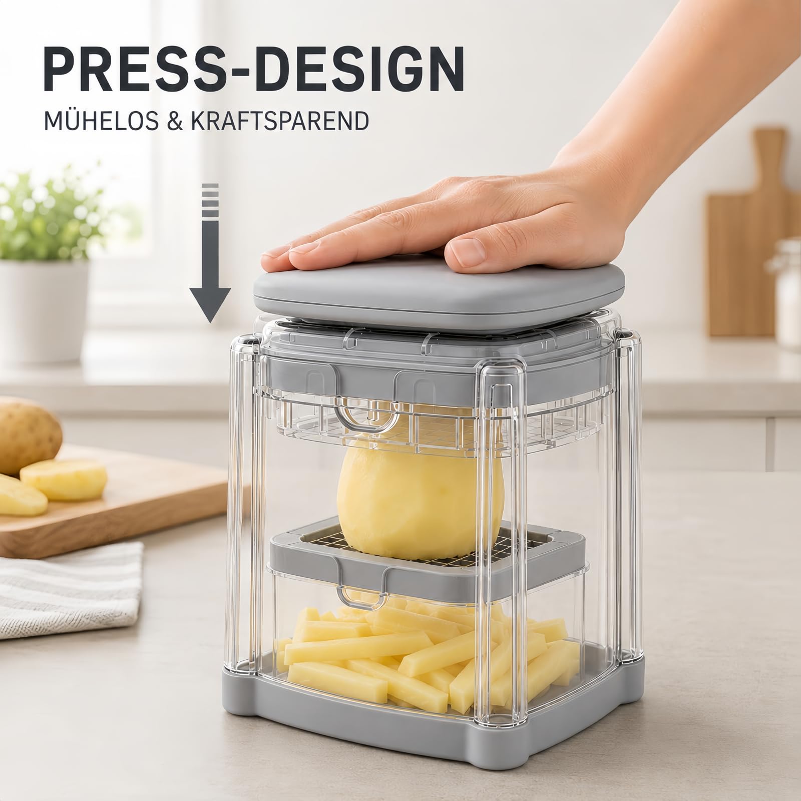 Pommesschneider 4-in-1-Kartoffelschneider mit Edelstahlklingen
