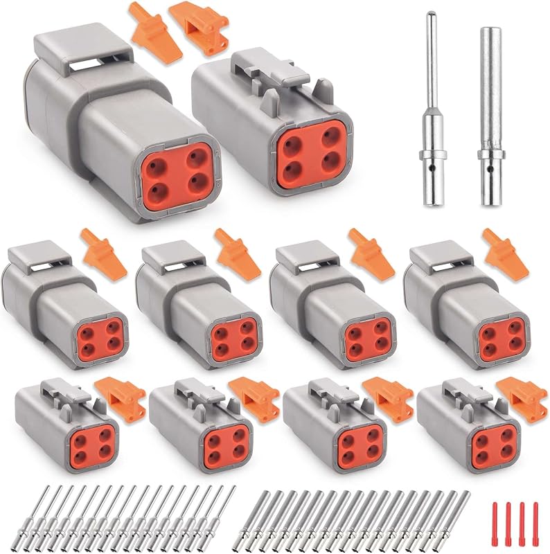 Kit de conectores Deutsch DTM JRready ST6330-4 de 4 pinos com contatos sólidos – 4 conjuntos