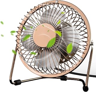PEYOU Small USB Desk Fan, Mini Quiet Fan with 360° Rotatable & Metal Construction & Strong Airflow, Personal Cooling Fan for Home Office (Rose Gold)