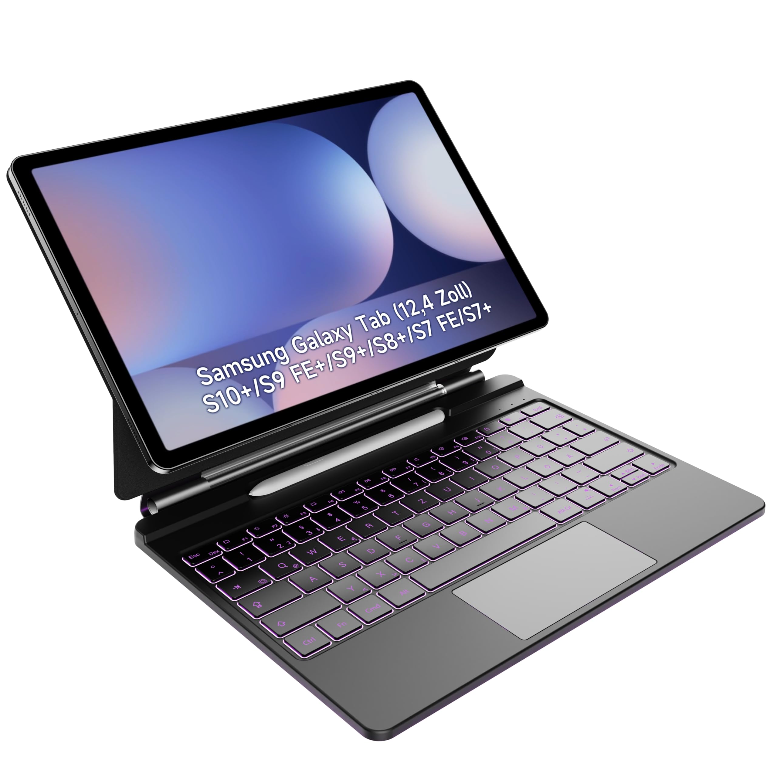 ROOFEI Tastatur-Hülle Für Galaxy Tab S9 FE/S9 – Mit 7-Farben-Beleuchtung, Touchpad & S Pen-Halter