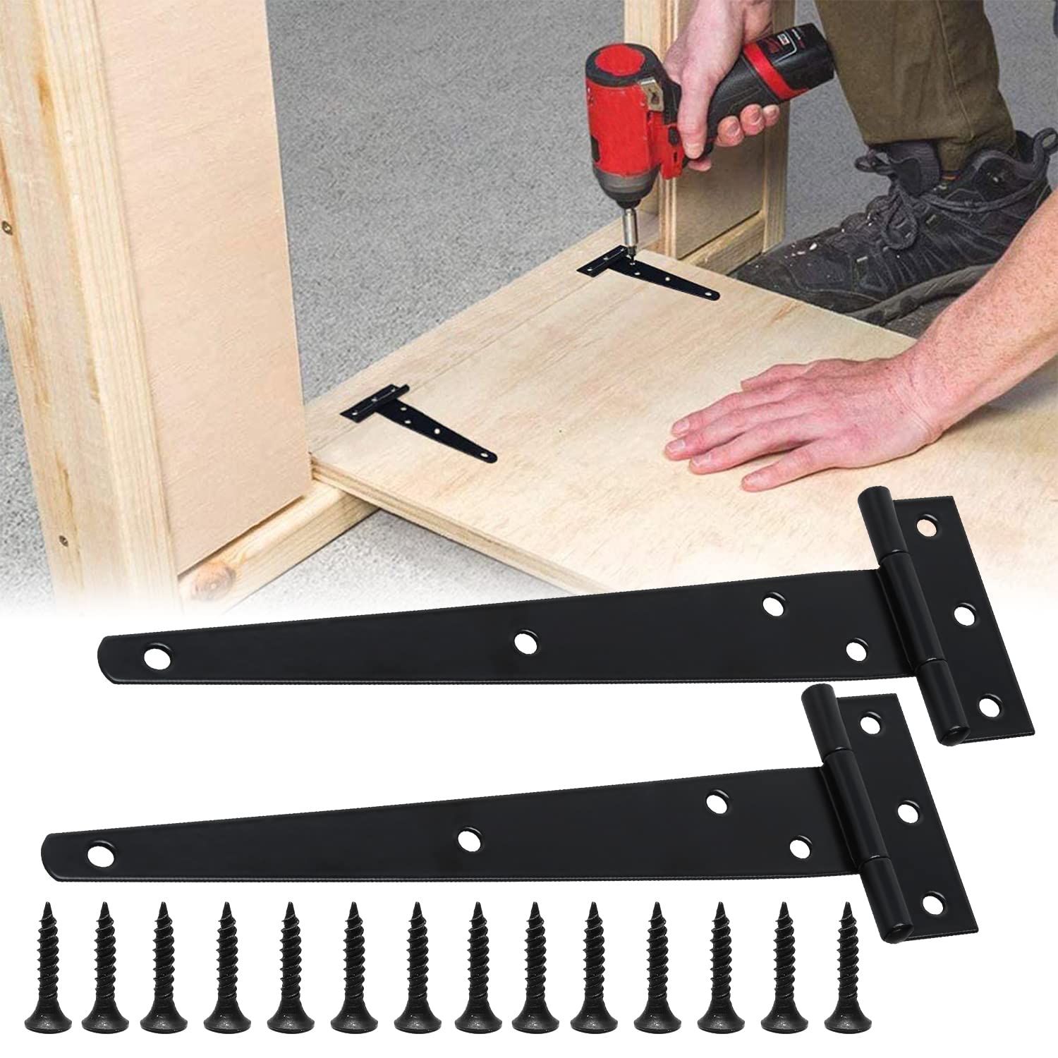 Set 4 Cerniere A T Zincate Per Cancelli E Finestre - Con Viti E Supporto Carichi Pesanti