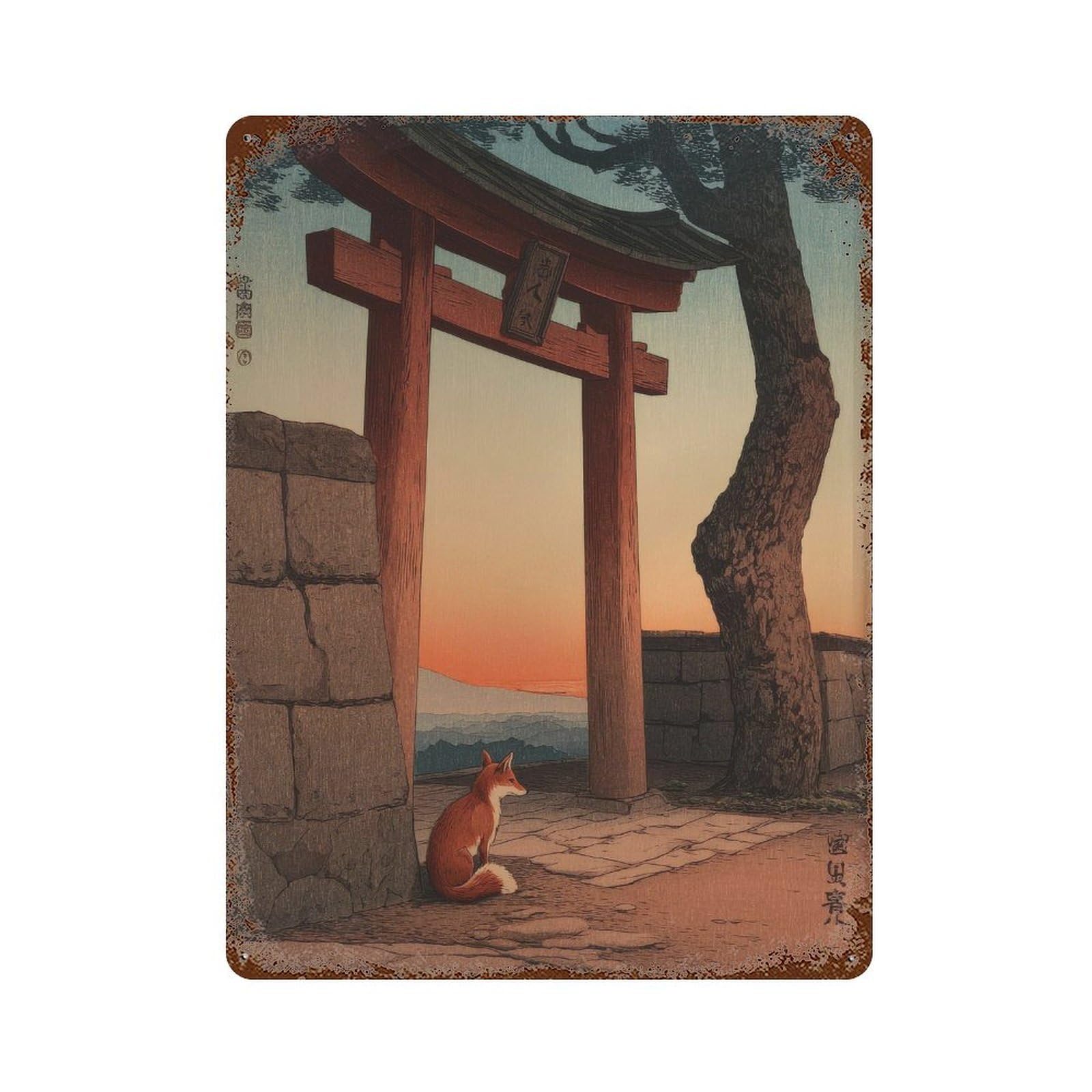 xiaoxiaoshen Fox And Torii Gate. Japanese Ukiyo Wall Decor Art Metal Tin Poster Modern Home Decor Art Home Bar Shop Decorations Vintage Sign 40x30cm