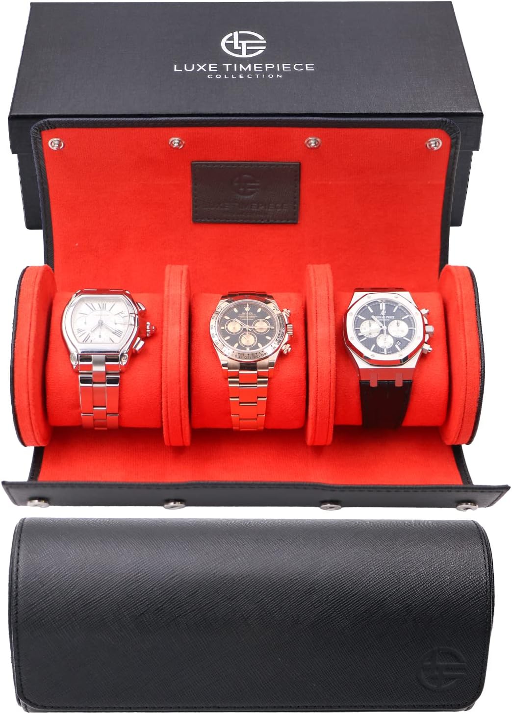 Watch Roll Travel Case For 3 Watches Genuine Saffiano
