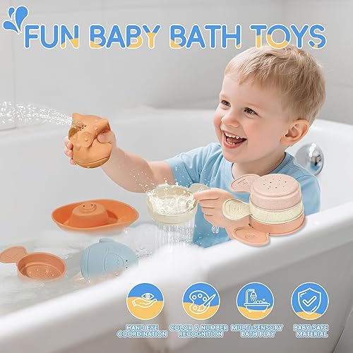 Miniatura 2 de Paquete de 16 juguetes de baño para bebés sin moho para niños, juguetes de baño de silicona fáciles de limpiar y exprimibles para bebés de 6 a 12