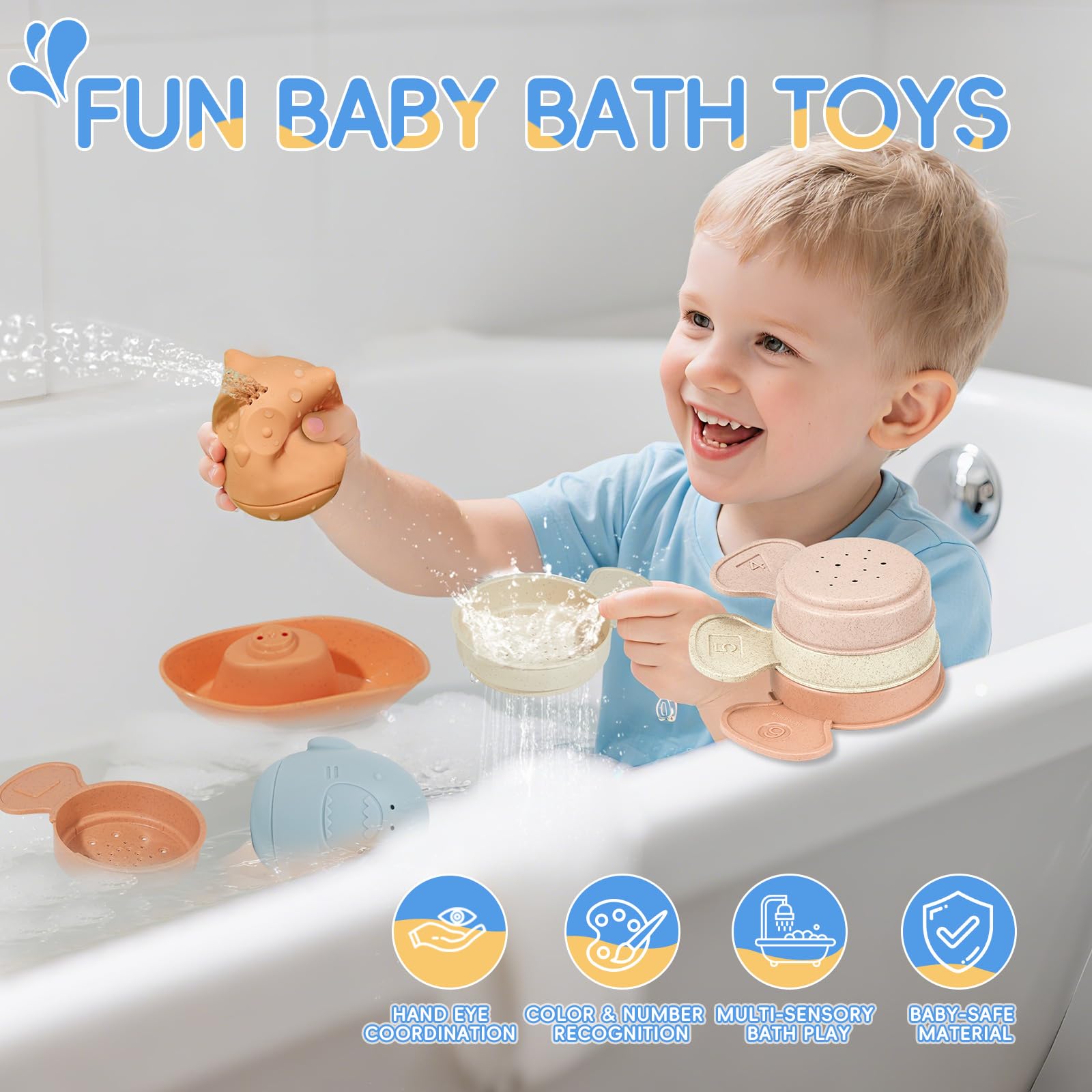 AMCHSURI Juguetes de baño para niños, 16 piezas de animales para bañera, piscina de agua, juguetes para niños
